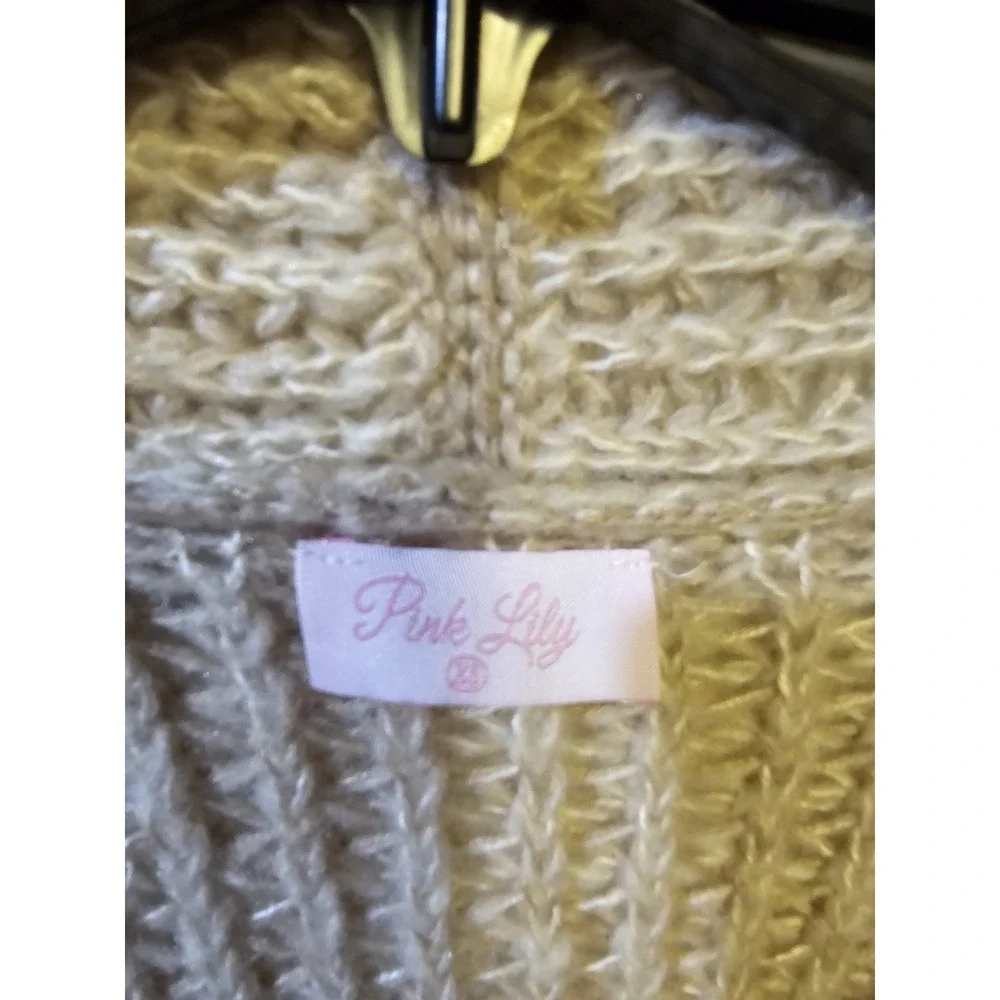 Pink Lili Xs Women's Cardigan Sweater Long Beige Open Front Long Sleeve - Picture 4 of 9